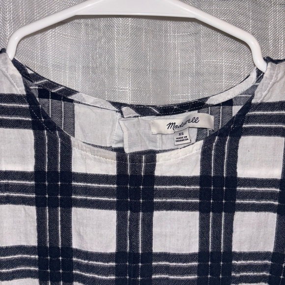 Madewell Navy & White Plaid Button-Back Tie-Front Top - Picture 5 of 5